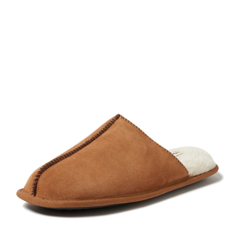 Dearfoams mens Genuine Suede Closed Toe Scuff Slipper, Chestnut, 10 US